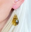 Large Teardrop Green Amber Earrings Made of Green Color Amber