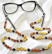 Amber Cord For Glasses Made of Cognac, Cherry, Honey Amber. Unisex.
