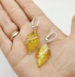 Amber Leaf Earrings Made of Precious Baltic Amber