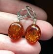 Amber Earrings Made of Cognac Color Amber