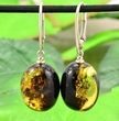 Green Amber Earrings Made of Small Olive Shape Baltic Amber