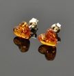 Small Amber Heart Stud Earrings Made of Cognac Baltic Amber