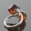 Adjustable Amber Silver Ring Faceted Free Form Cherry Color Amber