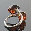 SPARKLING Adjustable Amber Silver Ring Faceted Cherry Color Amber