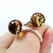 Adjustable Green Baltic Amber Silver Ring 