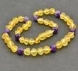 Amber Necklace for Children Made of Raw Amber and Amenthyst