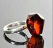 Cherry Amber Silver Ring Made of Faceted Natural Shape Amber
