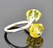 Amber Silver Ring Made of Faceted Natural Shape Golden Color Amber