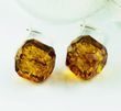 Faceted Amber Cube Earrings Made of Cognac Baltic Amber