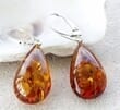 Teardrop Amber Earrings Handmade of Cognac Baltic Amber