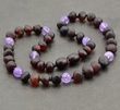 Amber Necklace for Children Made of Raw Amber and Amethyst