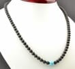 Mens Amber Necklace Made of Blackc Amber and Turquoise