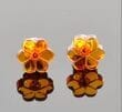 Flower Amber Stud Earrings Made of Cognac Color Amber