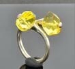 Amber Silver Ring Made of Faceted Natural Shape Golden Color Amber