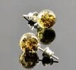 Green Amber Stud Earrings Made of Green Color Amber