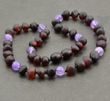 Children's Amber Necklace Made of Raw Baltic Amber and Amethyst