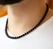 Men's Beaded Necklace Made of Matte and Polished Black Amber 