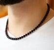 Men's Beaded Necklace Made of Black Matte and Polished Amber 