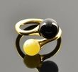 Adjustable Amber Silver Ring Made of Butterscotch and Black Amber
