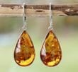 Teardrop Amber Earrings Handmade of Cognac Baltic Amber