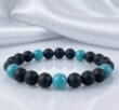 Amber Bracelet Made of Black Amber Color and Turquoise