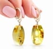 Amber Rectangle Earrings Made of Honey Amber With Bits of Flora