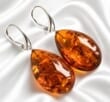 Large Teardrop Amber Earrings Made of Cognac Color Amber