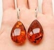 Large Teardrop Amber Earrings Made of Cognac Color Amber