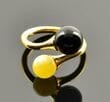 Adjustable Amber Silver Ring Made of Butterscotch and Black Amber