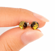 SPARKLING Light Green Color Small Faceted Amber Stud Earrings