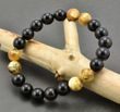 Men's Beaded Bracelet Made of Black and Marble Baltic Amber 