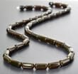 Mens Amber Necklace Made of Tube Shaped Dark Cherry Color Amber