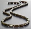 Mens Amber Necklace Made of Tube Shaped Dark Cherry Color Amber