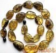 Amber Necklace Made of Flat Free Shape Green Amber Beads