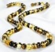 Amber Necklace Made of Mix Green Colors Baroque Shape Amber Beads