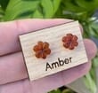 Small Carved Flower Amber Stud Earrings Made of Cognac Baltic Amber