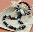 Amber Necklace for Children Made of Cherry Amber and Turquoise