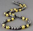 Men's Amber Necklace Made of Black and Lemon Amber. Unisex.