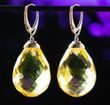 Luxury Faceted Amber Teardrop Earrings Made of Golden Amber