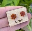Flower Amber Stud Earrings Made of Cognac Color Amber