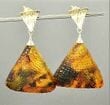 Meteorite Amber Earrings Made of Triangle Shape Carved Amber
