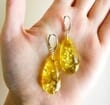 Large Amber Earrings Made of Golden Color Baltic Amber