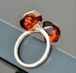 SPARKLING Adjustable Amber Silver Ring Faceted Cherry Color Amber