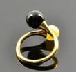 Adjustable Amber Silver Ring Made of Butterscotch and Black Amber