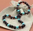 Children's Amber Necklace Made of Baltic Amber and Turquoise