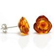 Small Carved Rose Amber Stud Earrings Made of Honey Baltic Amber