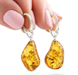 Amber Earrings Made of Natural Shape Honey Color Amber Rocks
