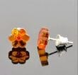Flower Amber Stud Earrings Made of Cognac Color Amber