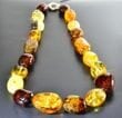 Large Amber Necklace Made of Multicolor Amber Beads