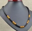 Men's Beaded Necklace Made of Black Honey and Lemon Amber